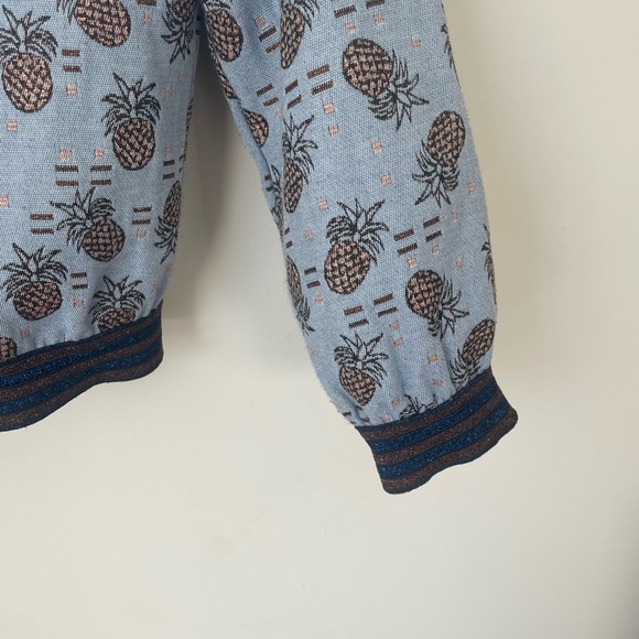 MADE IN ITALY - Luna Allegra - Light Blue Pineapple-Print Bomber Jacket - Medium - Picture 4 of 5
